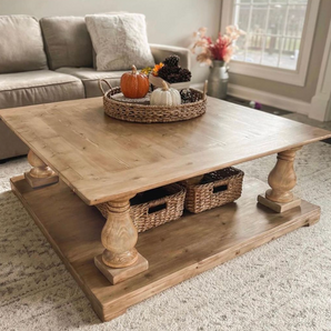 Beautiful Handcrafted coffee table featuring Carolina Leg Co's Pine Balustrade Legs - 5 x 10 - Coffee Table Legs - Set of 4 - Sustainably Sourced American Pine - Handmade in NC