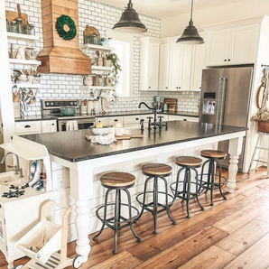 Beautiful Kitchen counter top featuring pine chunky farmhouse island legs by Carolina Leg Co