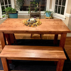 Square farmhouse bench and dining table legs by Carolina Leg Co