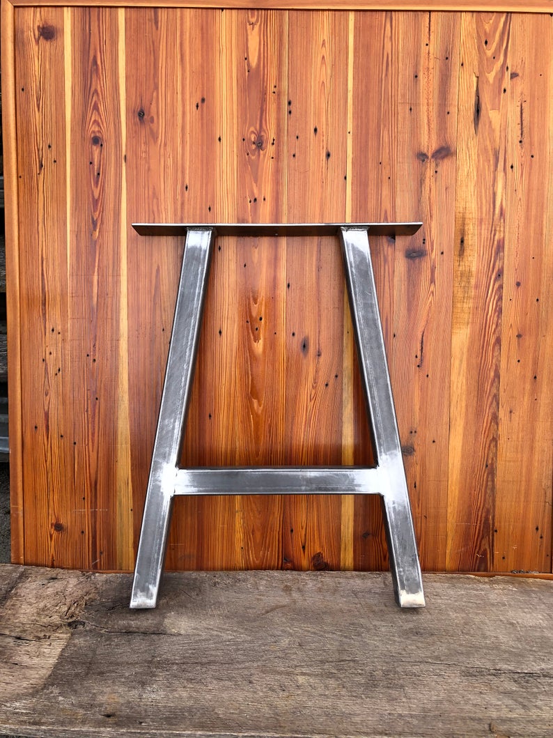 Our sleek modern A-frame metal table legs made from American steel by Carolina Leg Co in North Carolina USA